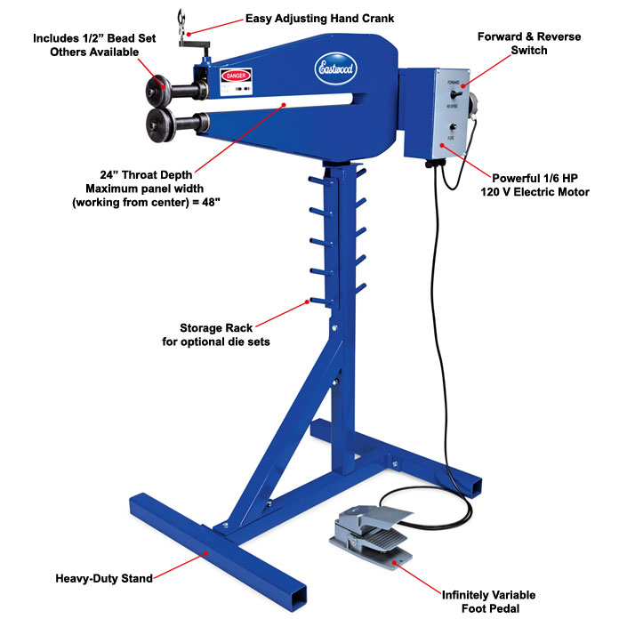Eastwood 20622 24in Motorized Bead Roller and Stand Details