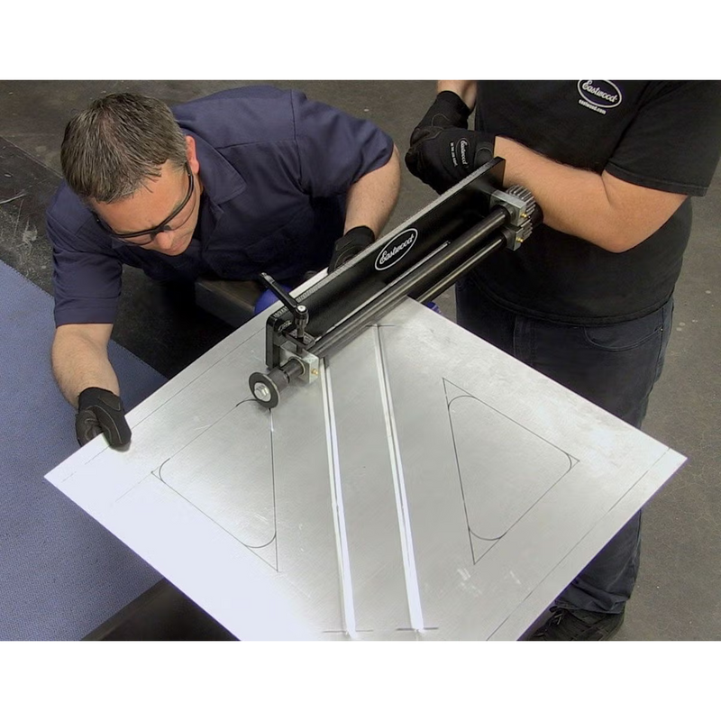 Eastwood 32044 Metal Bead Roller with Dies in use 2 people